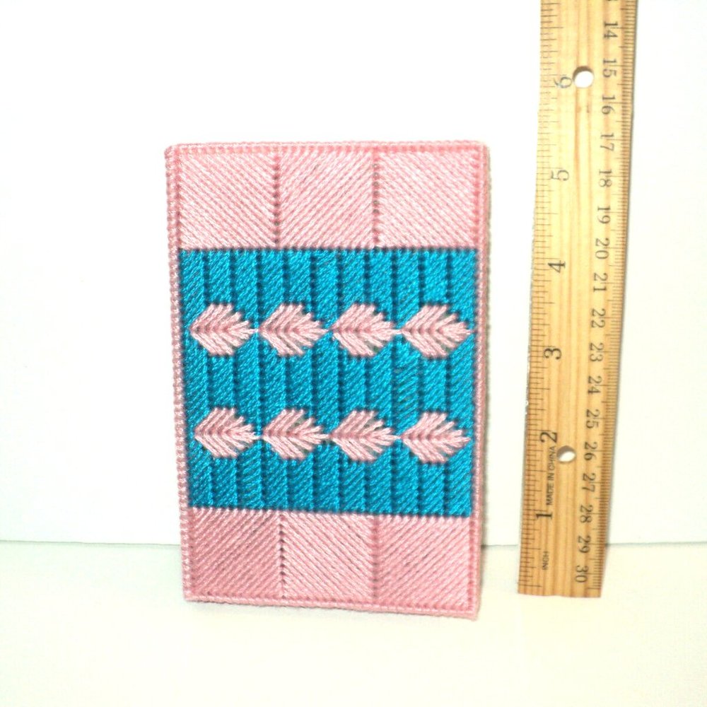 Needlepoint Handmade Memo Book Cover Pink and Blue 5 3/8" x 3 1/2" Vintage New